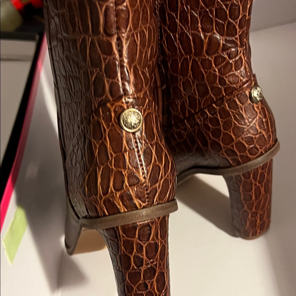 Vince Camuto Dark Brown Croc-Patterned Heeled Boots - Picture 4 of 11
